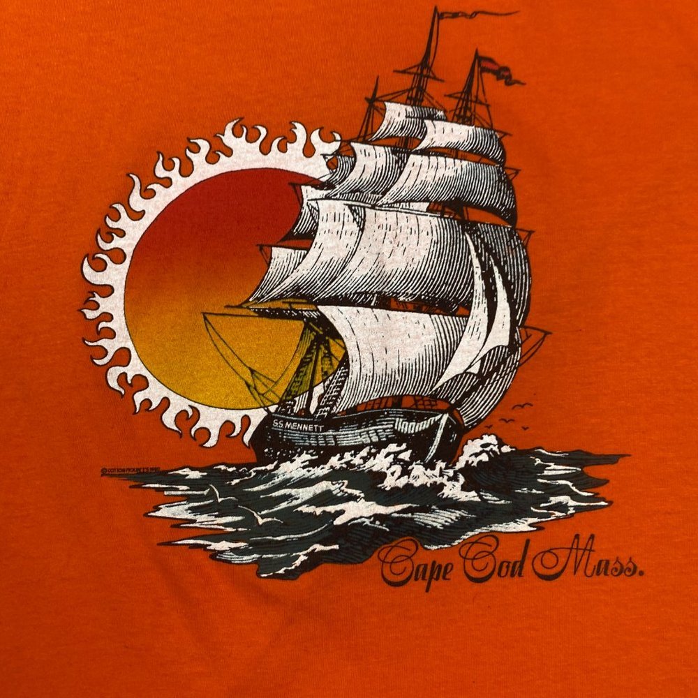 Vintage 70s 80s Cape Cod Massachusetts T Shirt Mens Small Schooner Sailing USA - Picture 4 of 10